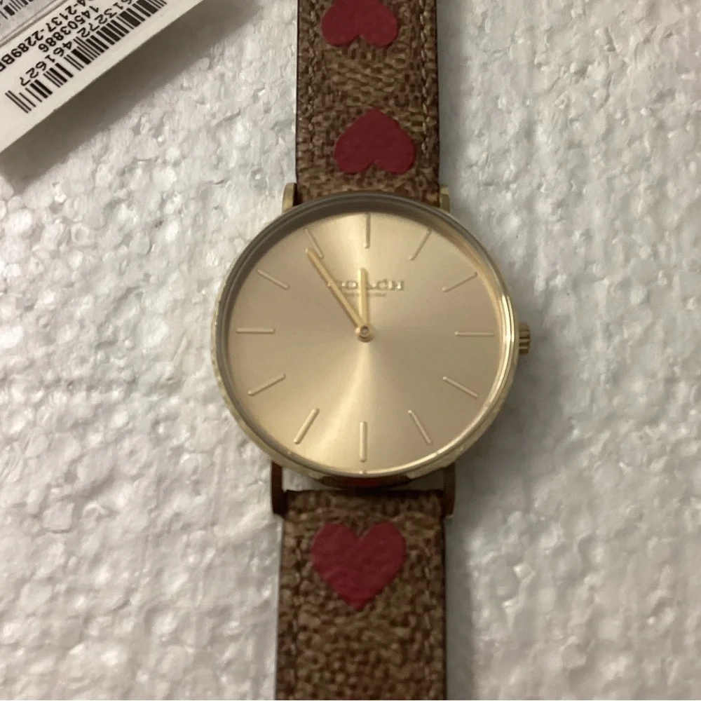 Coach Gold Watch with Red Heart Details